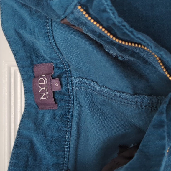NYDJ teal velvet pants 12 - Picture 2 of 6